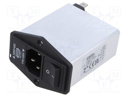 Filtered IEC Power Entry Module, IEC C14, General Purpose, 10 A, 250 VAC, 2-Pole Switch