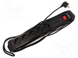 Plug socket strip: protective; Sockets: 5; 230VAC; 10A; black; 3m