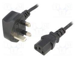 Cable; BS 1363 (G) plug,IEC C13 female; 1.8m; black; PVC; 10A