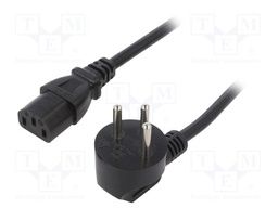 Cable; 3x0.75mm2; IEC C13 female,IS1-16P (H) plug angled; PVC
