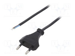 Cable; 2x0.5mm2; CEE 7/16 (C) plug,wires; PVC; 3m; black; 2.5A