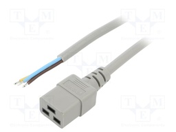 Cable; 3x1.5mm2; IEC C19 female,wires; PVC; Len: 3m; grey; 16A; 250V