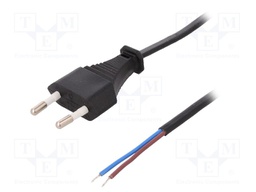 Cable; CEE 7/16 (C) plug,wires; 1.5m; black; 2.5A; 250V