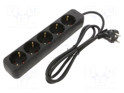 Extension lead; 3x1mm2; Schuko; Sockets: 5; rubber; black; 1.5m; 10A