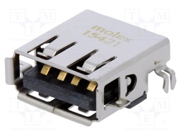Socket; USB A; on PCBs; THT; PIN: 4; angled 90°; middle board mount