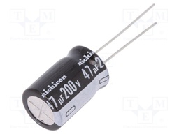 Capacitor: electrolytic; THT; 47uF; 200VDC; Ø12.5x20mm; Pitch: 5mm