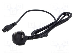 Cable; 3x0.75mm2; BS 1363 (G) plug,IEC C5 female; PVC; 1.8m; 2.5A