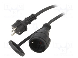 Extension lead; Sockets: 1; PVC; black; 3x1,5mm2; 5m; 16A