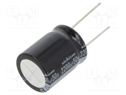 Capacitor: electrolytic; THT; 2200uF; 50VDC; Ø20x25mm; Pitch: 10mm