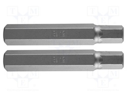 Screwdriver bit; hex key; HEX 12mm; Overall len: 75mm; 2pcs.