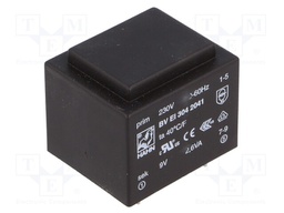 Transformer: encapsulated; 2.6VA; 230VAC; 9V; 289mA; Mounting: PCB