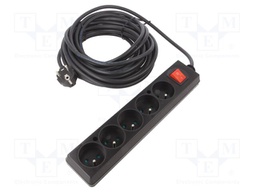 Extension lead; 3x1.5mm2; Sockets: 5; PVC; black; 10m; 16A