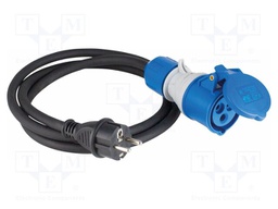 Extension lead; 3G2.5mm2; Sockets: 1; rubber; black; 1.5m; 16A