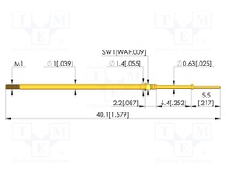 Test needle; Spring compression: 4.3mm; 6.35mm; 3A; CuBe; Ø: 0.4mm