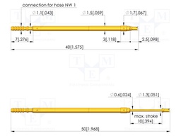 Test needle; Spring compression: 6mm; 10mm; 1A; steel; gold-plated