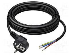 Cable; 3G0.75mm2; CEE 7/7 (E/F) plug angled,wires; PVC; 3m; black