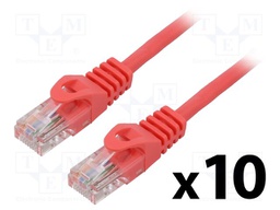 Patch cord; U/UTP; 5e; stranded; CCA; PVC; red; 0.25m; 26AWG; Cores: 8