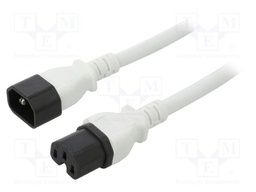 Cable; 3x14AWG; IEC C14 male,IEC C15 female; PVC; 1m; white; 15A