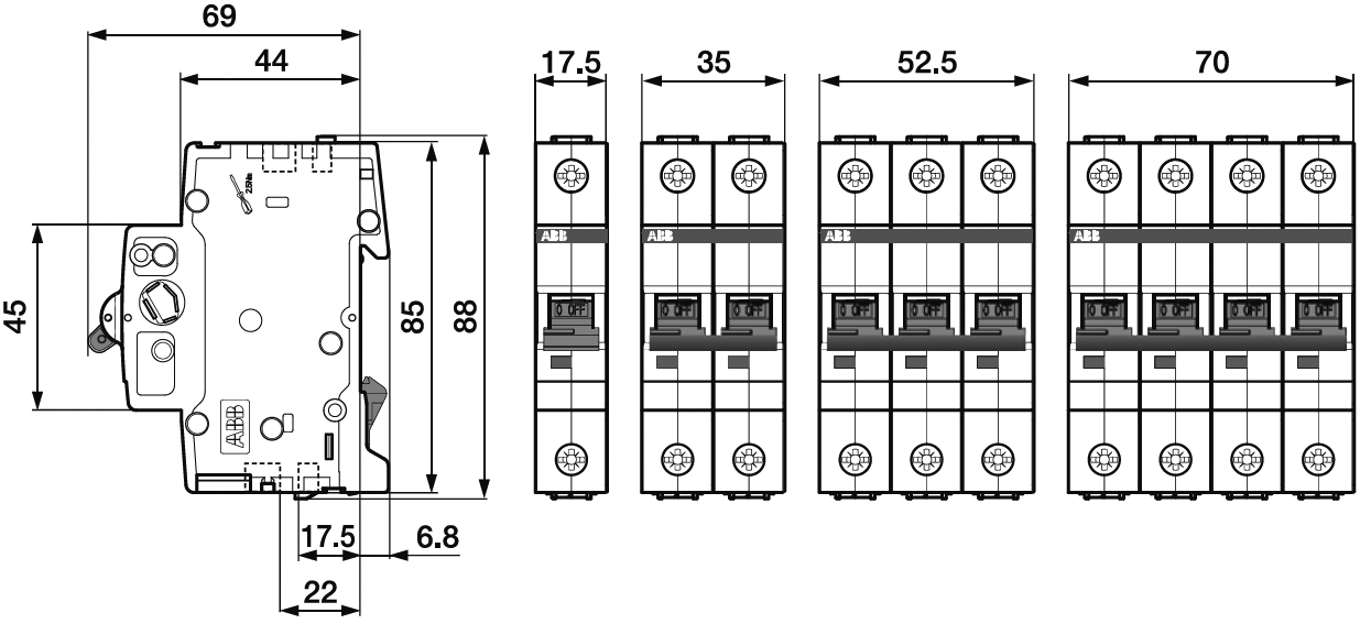 Circuit breaker; 400VAC; Inom: 6A; Poles: 3+N; DIN; Charact: C; 10kA