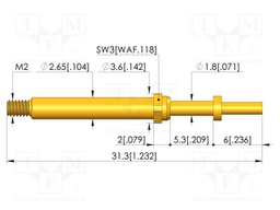 Test needle; Spring compression: 4mm; 5mm; 8A; CuBe; gold-plated