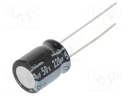 Capacitor: electrolytic; THT; 220uF; 50VDC; Ø10x12.5mm; Pitch: 5mm