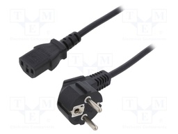Cable; 3x0.75mm2; CEE 7/7 (E/F) plug angled,IEC C13 female; PVC