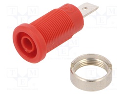 Socket; 4mm banana; 36A; 1kV; red; nickel plated; on panel,screw