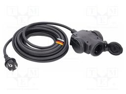 Extension lead; 3G2.5mm2; Sockets: 3; rubber; black; 5m; 16A