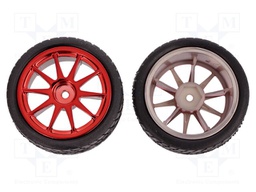 Wheel; red; Shaft: smooth; Pcs: 2; screw; Ø: 65mm; Plating: rubber