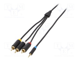 Cable; Jack 2.5mm plug,RCA plug x3; 1.5m; Plating: gold-plated