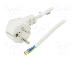 Cable; CEE 7/7 (E/F) plug angled,wires; PVC; 5m; white; 10A; 250V