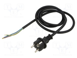 Cable; CEE 7/7 (E/F) plug,wires; 1.5m; black; rubber; 3x1,5mm2