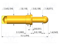 Test needle; Spring compression: 2.8mm; 3.5mm; 8A; CuBe; Ø: 2.3mm