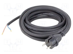 Cable; 2x1mm2; CEE 7/7 (E/F) plug,wires; rubber; 5m; black; 16A