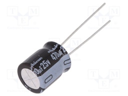 Capacitor: electrolytic; THT; 470uF; 25VDC; Ø10x12.5mm; Pitch: 5mm