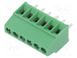 PCB terminal block; angled 90°; 2.54mm; ways: 6; on PCBs; terminal