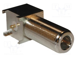Socket; N; female; angled 90°; 50Ω; THT; on PCBs; teflon