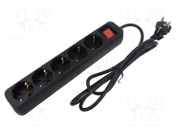 Extension lead; 3x1mm2; Schuko; Sockets: 5; rubber; black; 1.5m; 10A