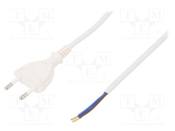 Cable; CEE 7/16 (C) plug,wires; 5m; white; PVC; 2x0,75mm2; 2.5A