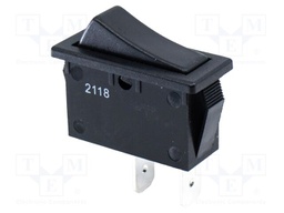 ROCKER; SPST; Pos: 2; OFF-ON; 7.5A/250VAC; black; Rcont max: 35mΩ