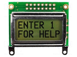 Display: LCD; STN Positive; 8x2; yellow-green; 40x35.4mm; 2x8; 5V