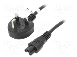 Cable; BS 1363 (G) plug 90°,IEC C5 female; PVC; 1.8m; black; 2.5A