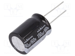 Capacitor: electrolytic; THT; 150uF; 160VDC; Ø18x25mm; Pitch: 7.5mm