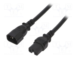 Cable; IEC C15 female,IEC C14 male; 5m; black; PVC; 3x14AWG; 15A