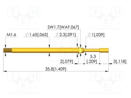 Test needle; Spring compression: 4mm; 5.3mm; 8A; CuBe; gold-plated