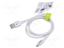 Cable; USB 2.0; USB A plug,USB C plug; 1m; white; 0.48Gbps; 60W; 3A