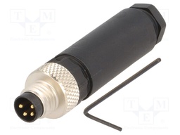 Connector: M8; male; PIN: 4; straight; for cable; plug; 30V; IP67