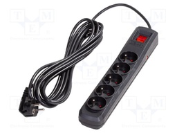 Plug socket strip: protective; Sockets: 5; 250VAC; 10A; black