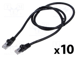 Patch cord; U/UTP; 6; stranded; CCA; PVC; black; 1m; 26AWG; Cores: 8