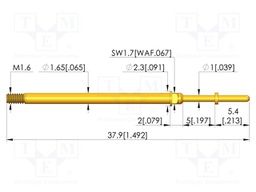 Test needle; Spring compression: 4mm; 5mm; 8A; CuBe; gold-plated